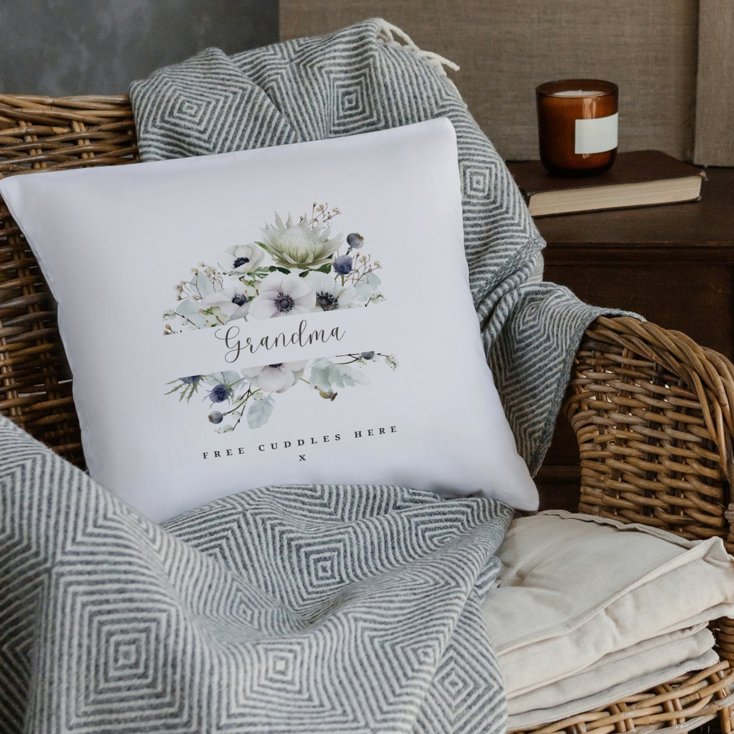 Personalised White Anemone Flowers Cushion