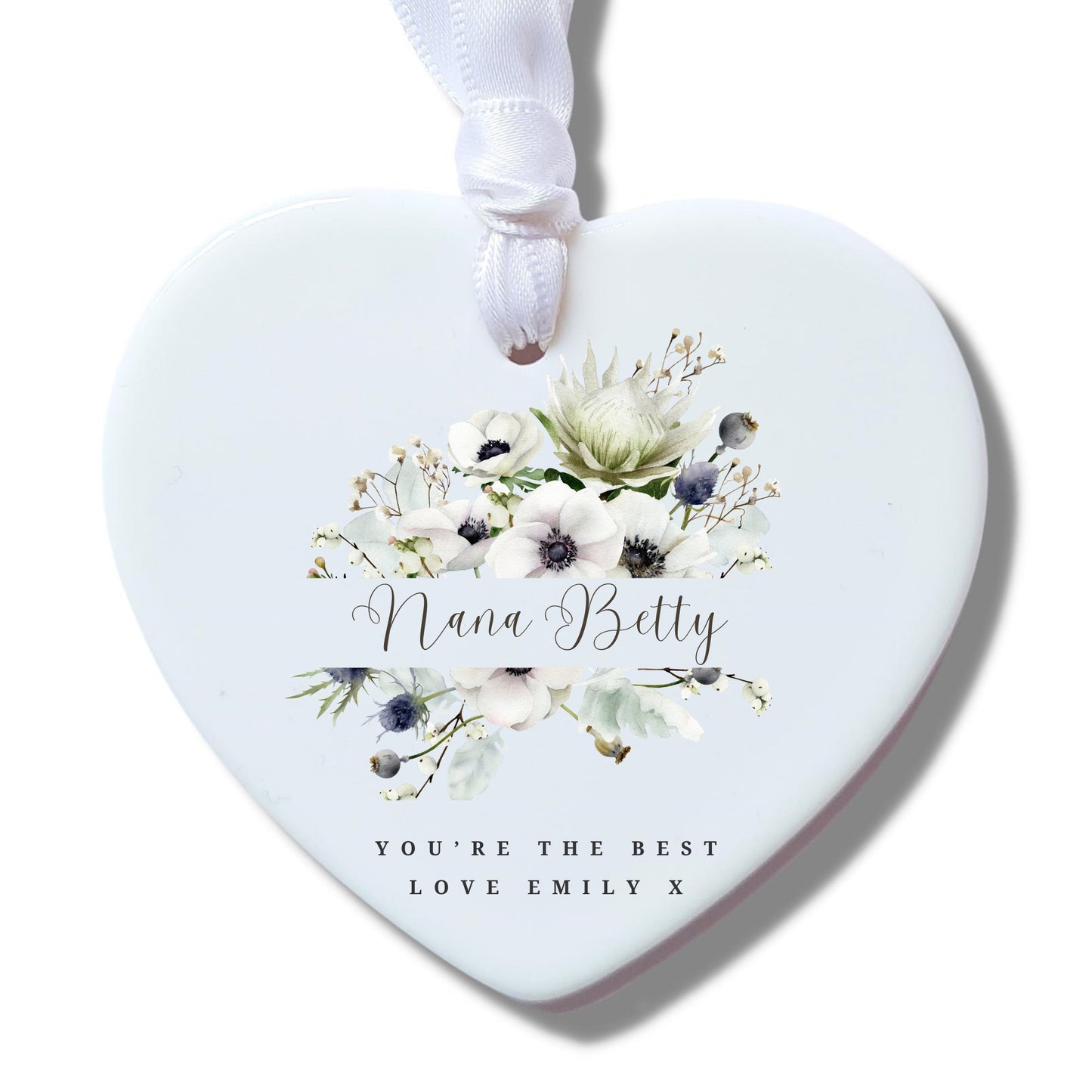 Personalised White Anemone Flowers Ceramic Decoration