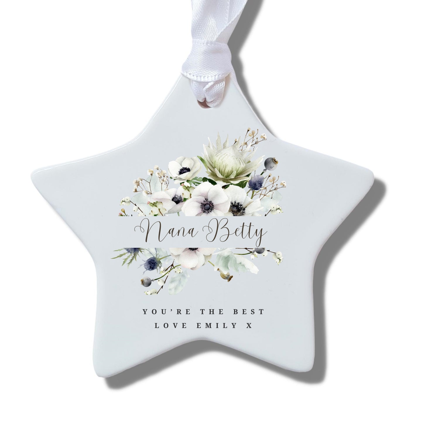 Personalised White Anemone Flowers Ceramic Decoration