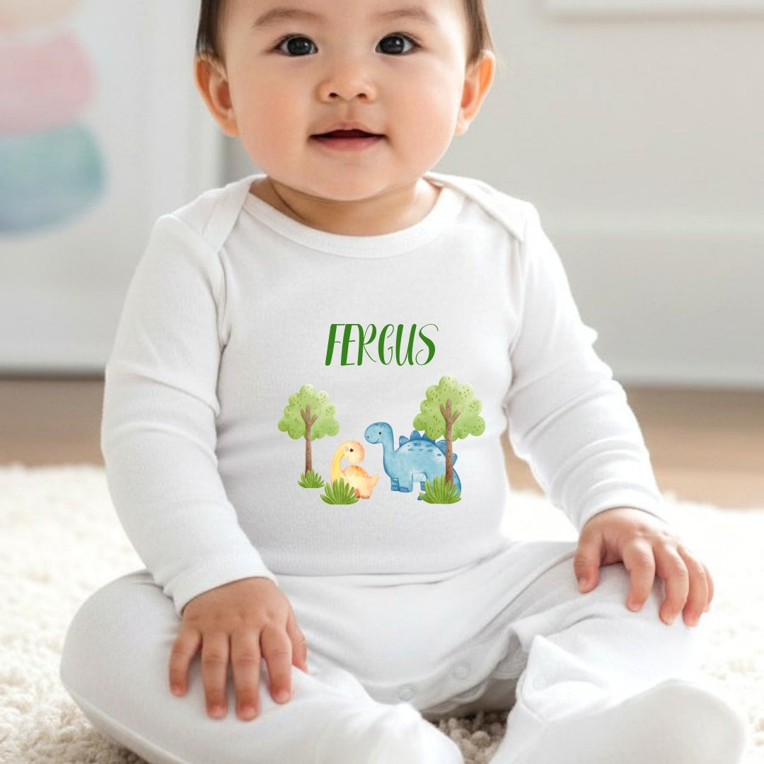 Personalised Baby Dinosaurs Baby Outfit – Bib, Vest, Baby Grow