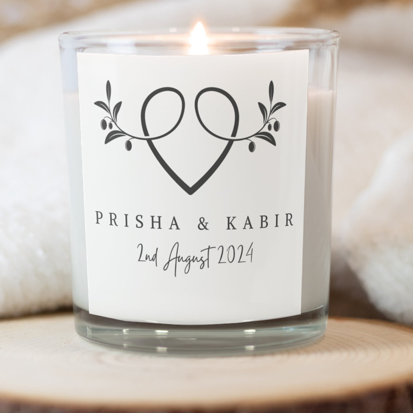 Personalised Leafy Heart Candle
