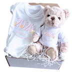 Personalised Pink Welcome to the World Baby Gift Hamper - Teddy & Baby Vest