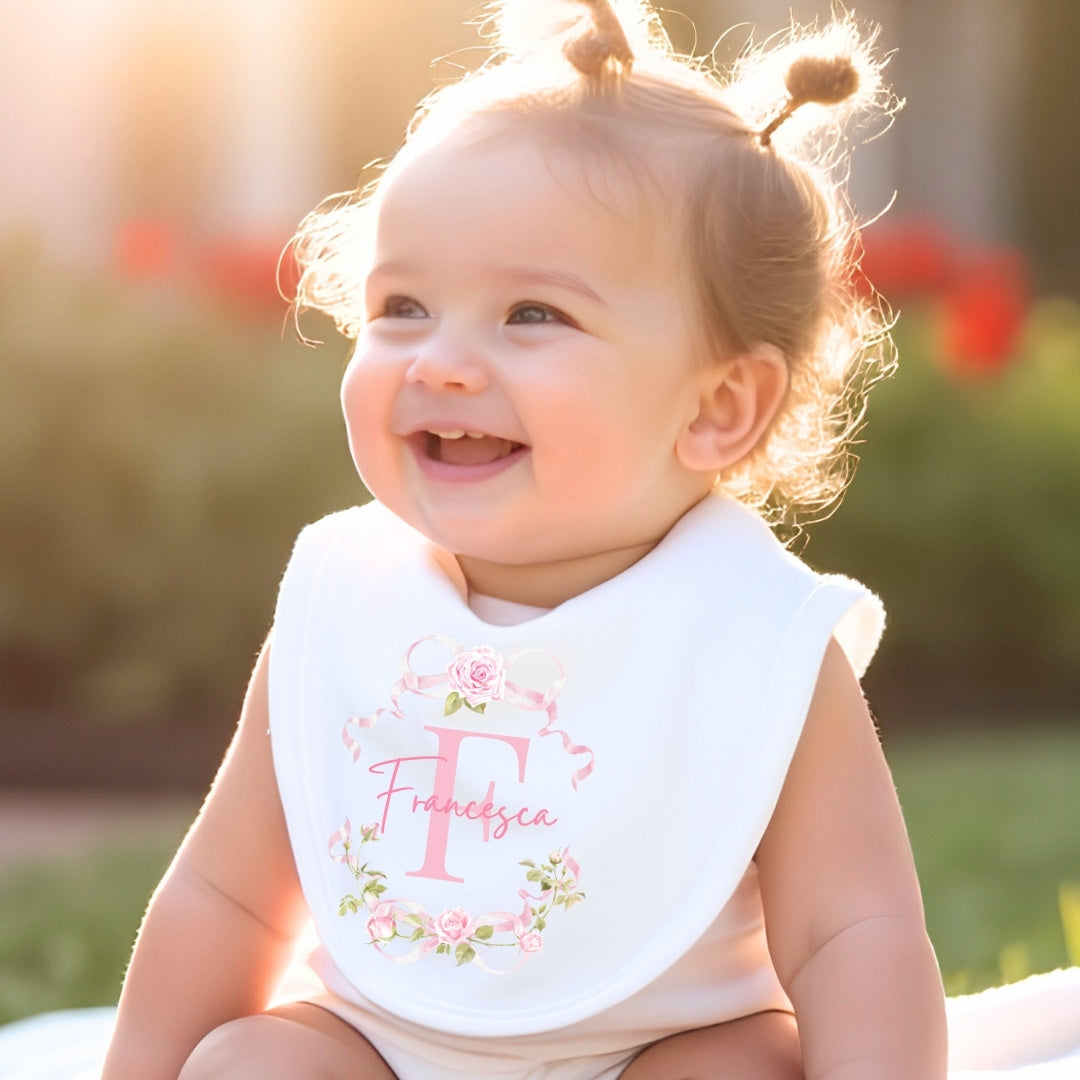 Personalised Pink Roses Baby Outfit – Bib, Vest, Baby Grow