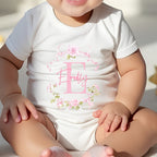 Personalised Pink Roses Baby Outfit – Bib, Vest, Baby Grow