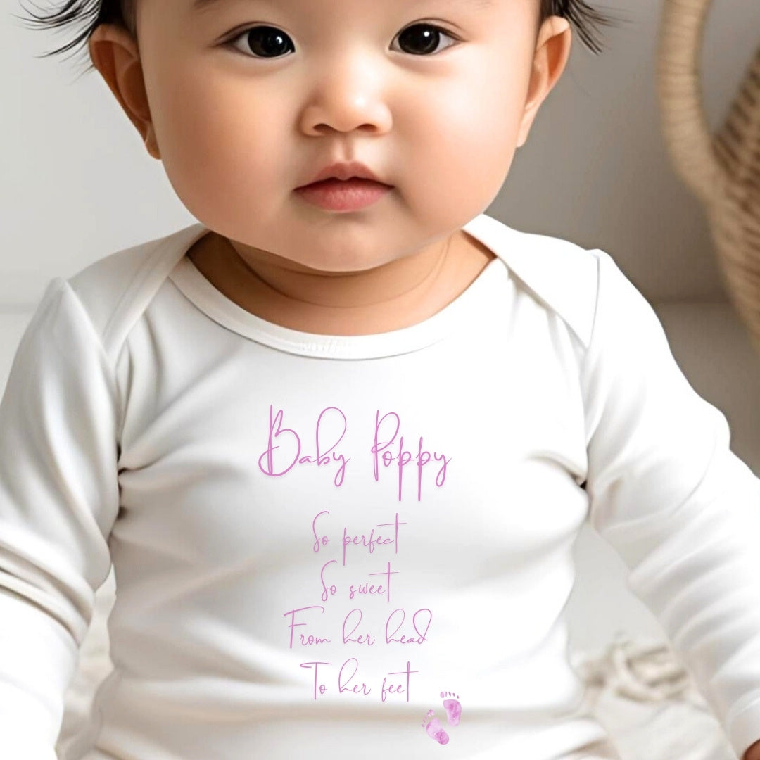 Personalised So Perfect So Sweet Baby Outfit – Bib, Vest, Baby Grow