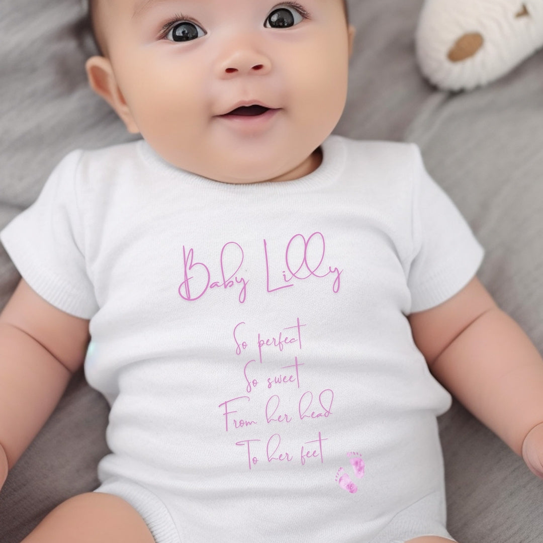 Personalised So Perfect So Sweet Baby Outfit – Bib, Vest, Baby Grow