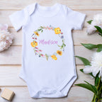 Personalised Colourful Flowers Baby Outfit: Bib, Vest, Baby Grow