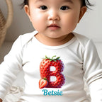 Personalised Strawberry Initial & Name Baby Outfit – Bib, Vest, Baby Grow