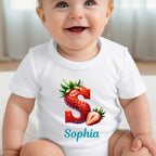 Personalised Strawberry Initial & Name Baby Outfit – Bib, Vest, Baby Grow
