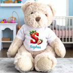 Personalised Luxury Teddy Bear with Strawberry Initial & Name T-Shirt