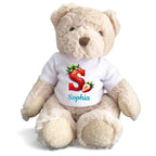Personalised Luxury Teddy Bear with Strawberry Initial & Name T-Shirt