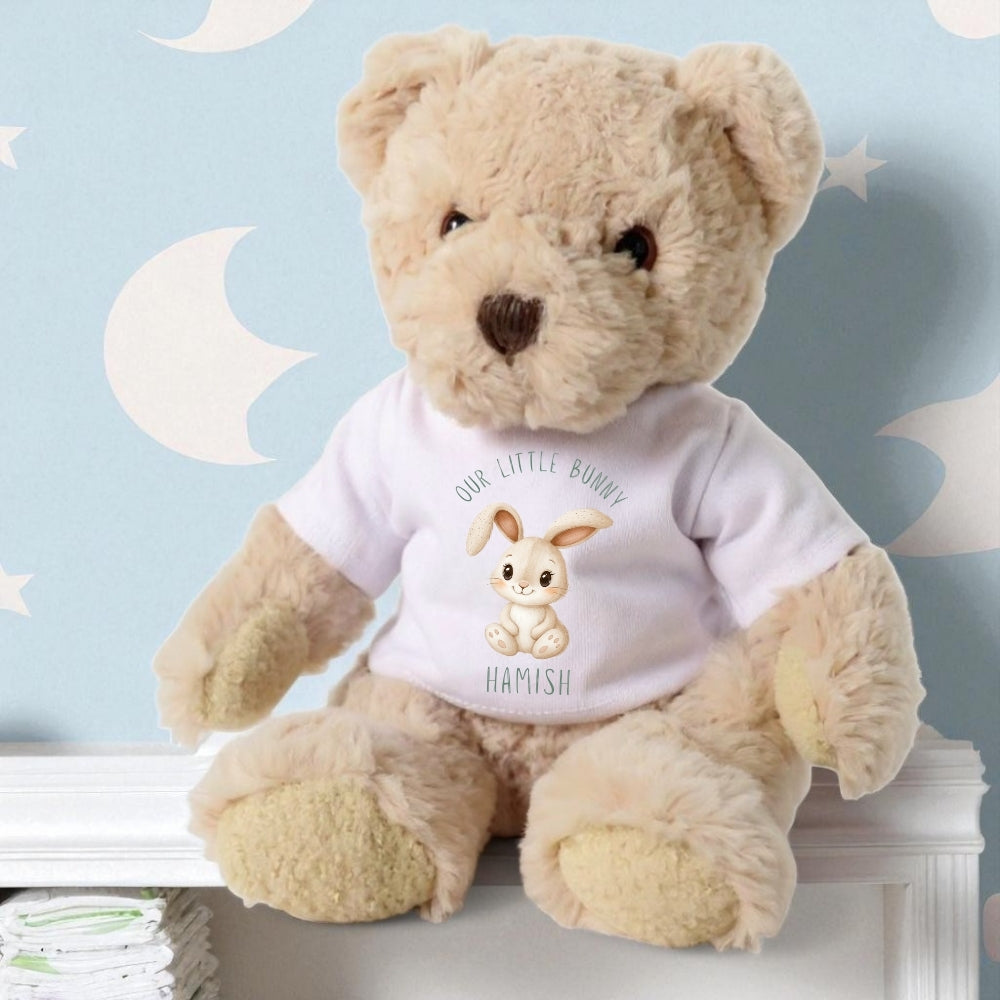 Personalised Luxury Teddy Bear with Our Little Bunny T-Shirt