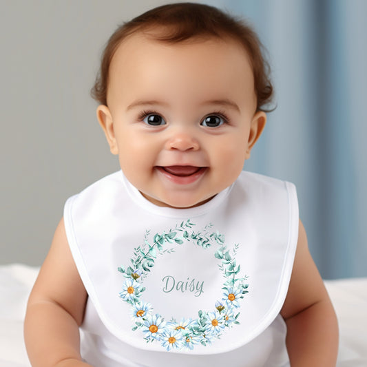 Personalised Daisy Flowers Baby Bib