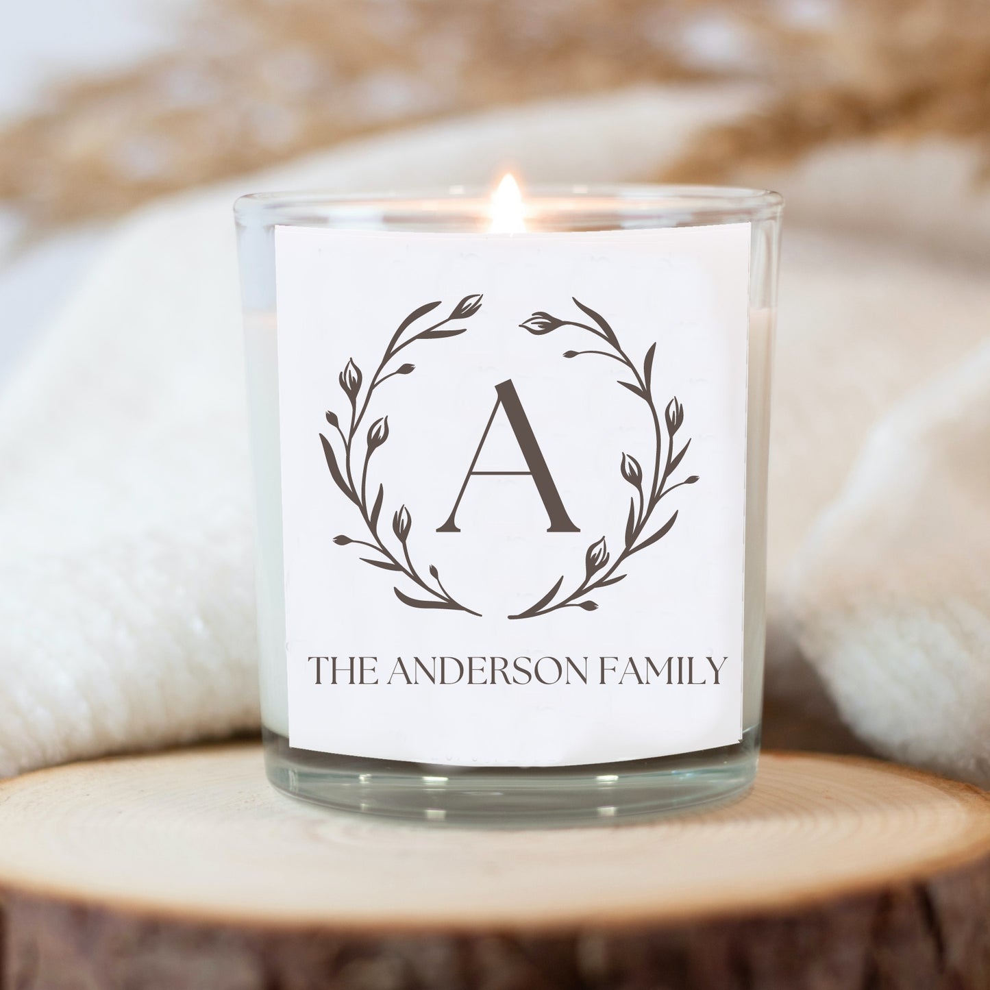 Personalised Wreath Family Name Candle Gift Set