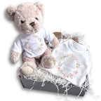 Personalised Wild Flower Name Baby Gift Hamper - Teddy & Baby Vest