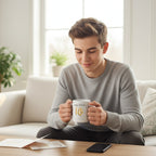 AyeDoGifts white ceramic mug with 'Happy Birthday' and gold balloon '18'. Personalised with 'LOVE MUM & DAD XX'.