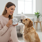 AyeDoGifts white ceramic mug with 'Best Dog Mum' in black script font and paw prints.