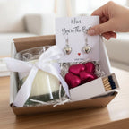 AyeDoGifts Mum You're The Best gift hamper with silver heart earrings, vanilla candle, chocolates, and matches.