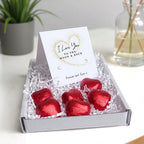 AyeDoGifts mini hamper with sterling silver moon & star stud earrings and 6 red foiled chocolate hearts.