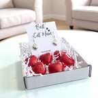 AyeDoGifts silver heart earrings and red heart chocolates in a gift box for 'Best Cat Mum'.