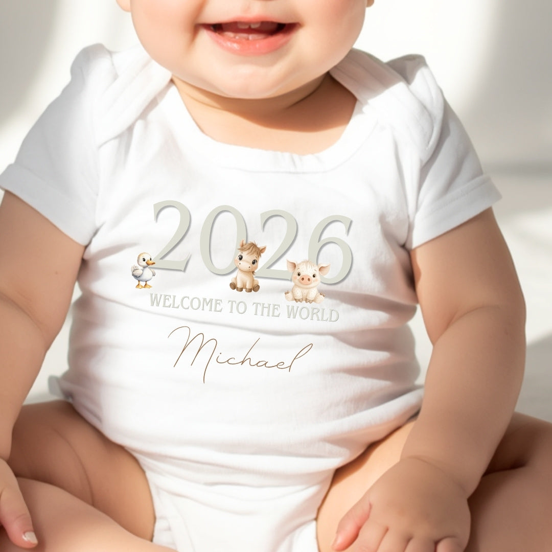 Personalised Cream Farm Animals Babygrow | Name Vest or Bib UK