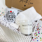 Personalised Best Teacher Ever Mug, Candle & Socks Gift Hamper | Teacher Gift