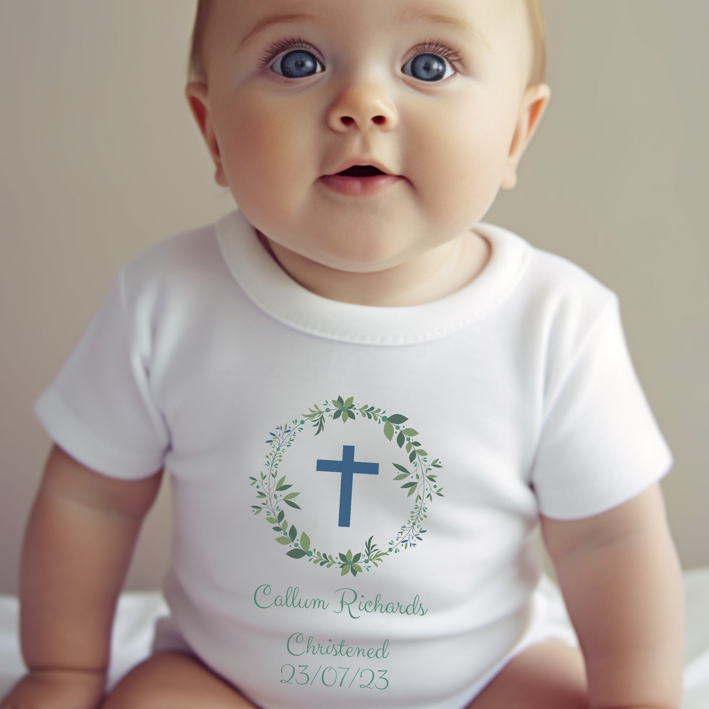 Personalised Christened Baby Outfit: Bib, Vest, Grow