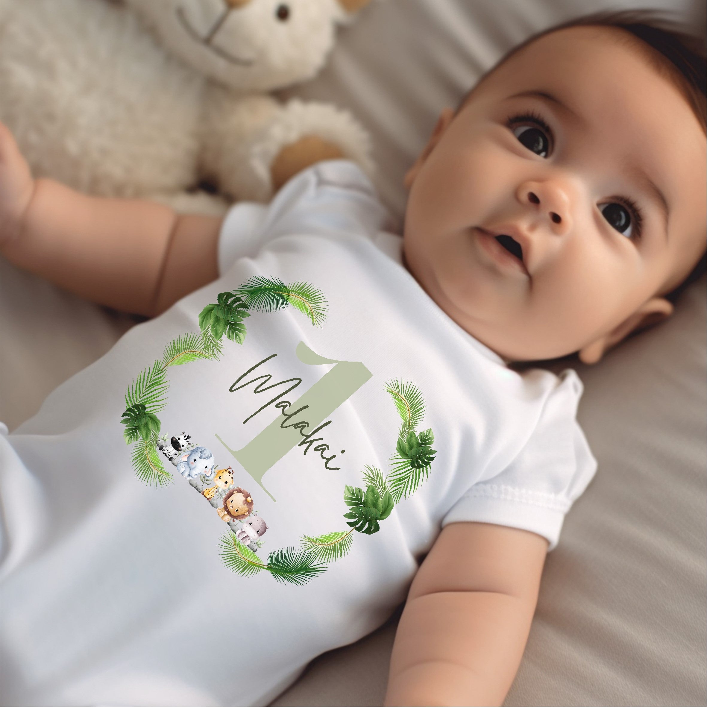 Personalised Green Boys 1st Birthday Baby Outfit: Bib, Vest, Grow