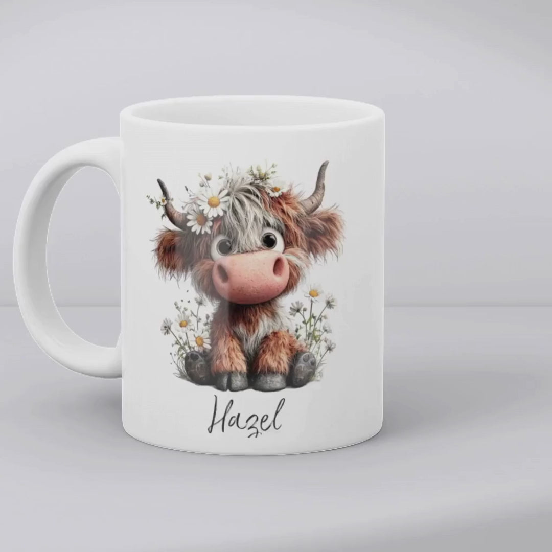 Personalised Daisy Highland Cow Mug | Friend, Teachers Name Gift