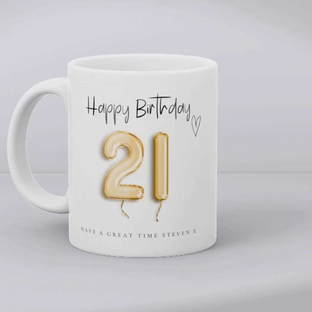 Personalised 21st Birthday Gold Balloons Mug