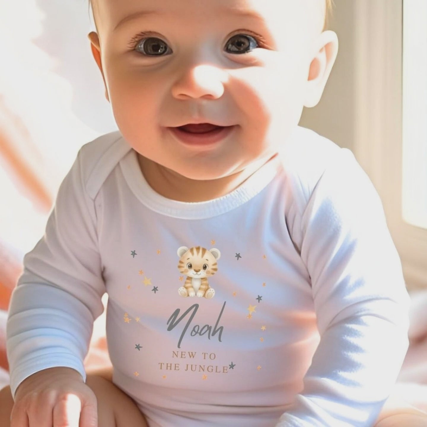 Personalised New to the Jungle Tiger Baby Outfit: Bib, Vest, Baby Grow