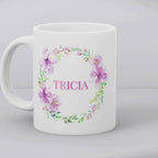 Personalised Pink Flower Wreath Mug Gift | Friend Mum Sister Gift