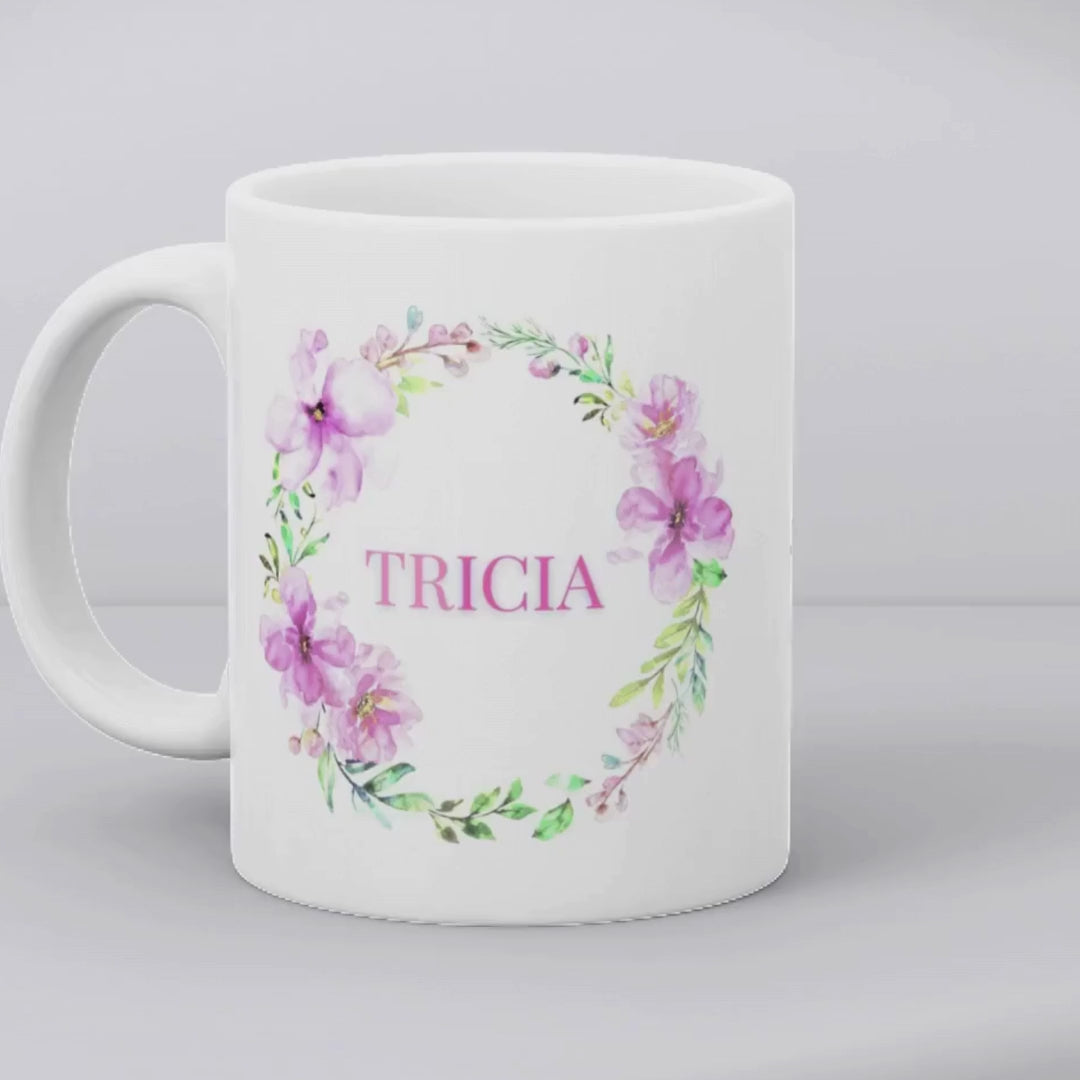 Personalised Pink Flower Wreath Mug Gift | Friend Mum Sister Gift