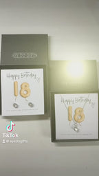 16th Birthday Cubic Zirconia Silver Bracelet & Gold Balloons Card