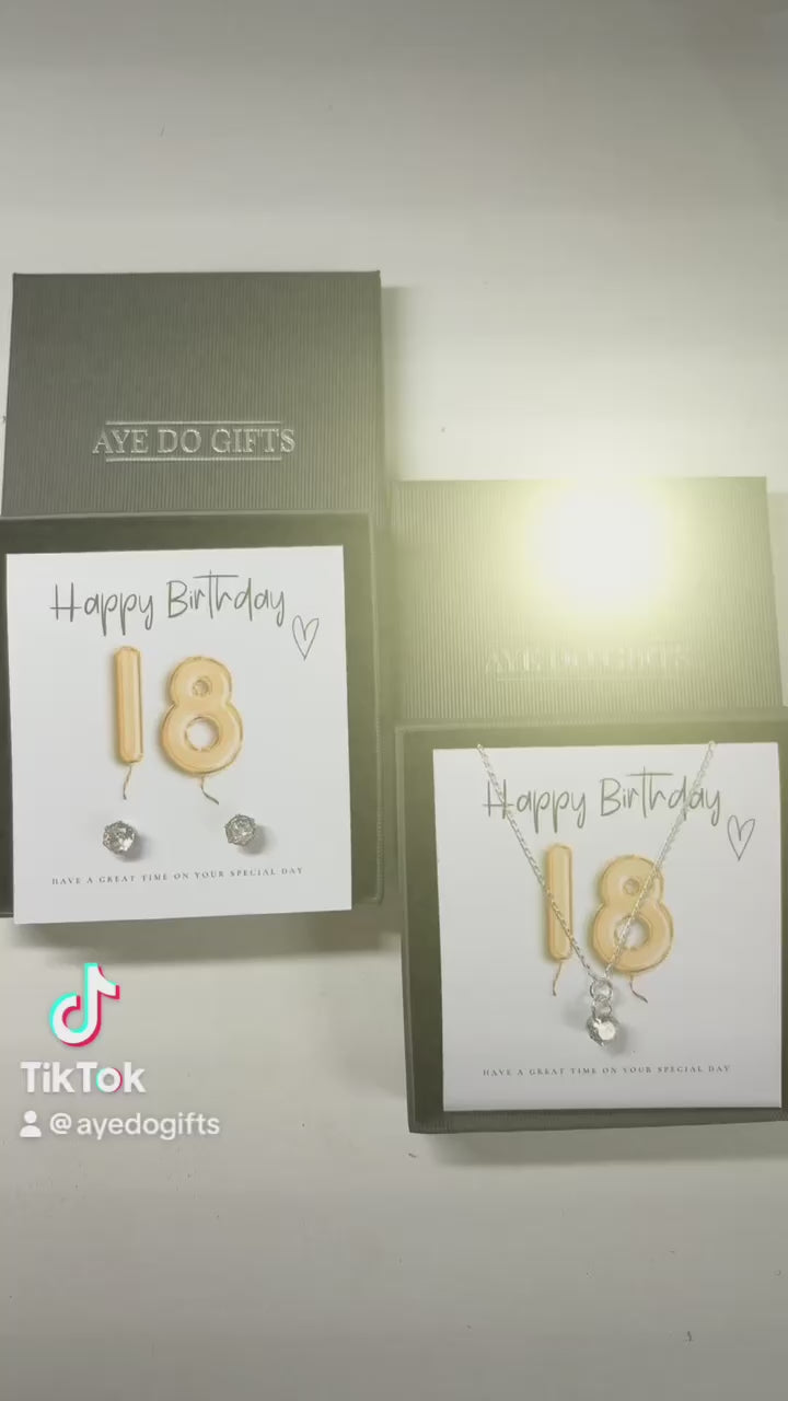 16th Birthday Cubic Zirconia Silver Bracelet & Gold Balloons Card