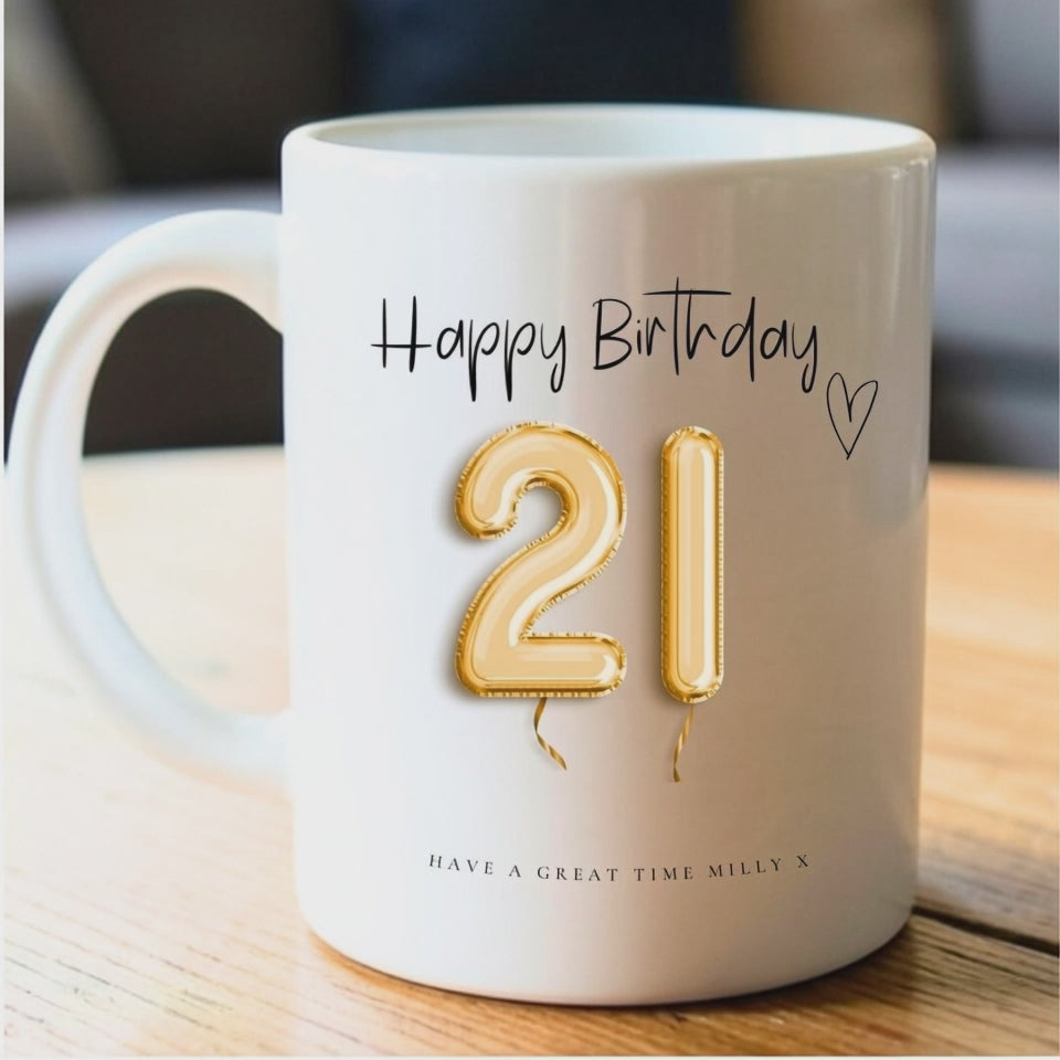 Personalised 21st Birthday Gold Balloons Mug