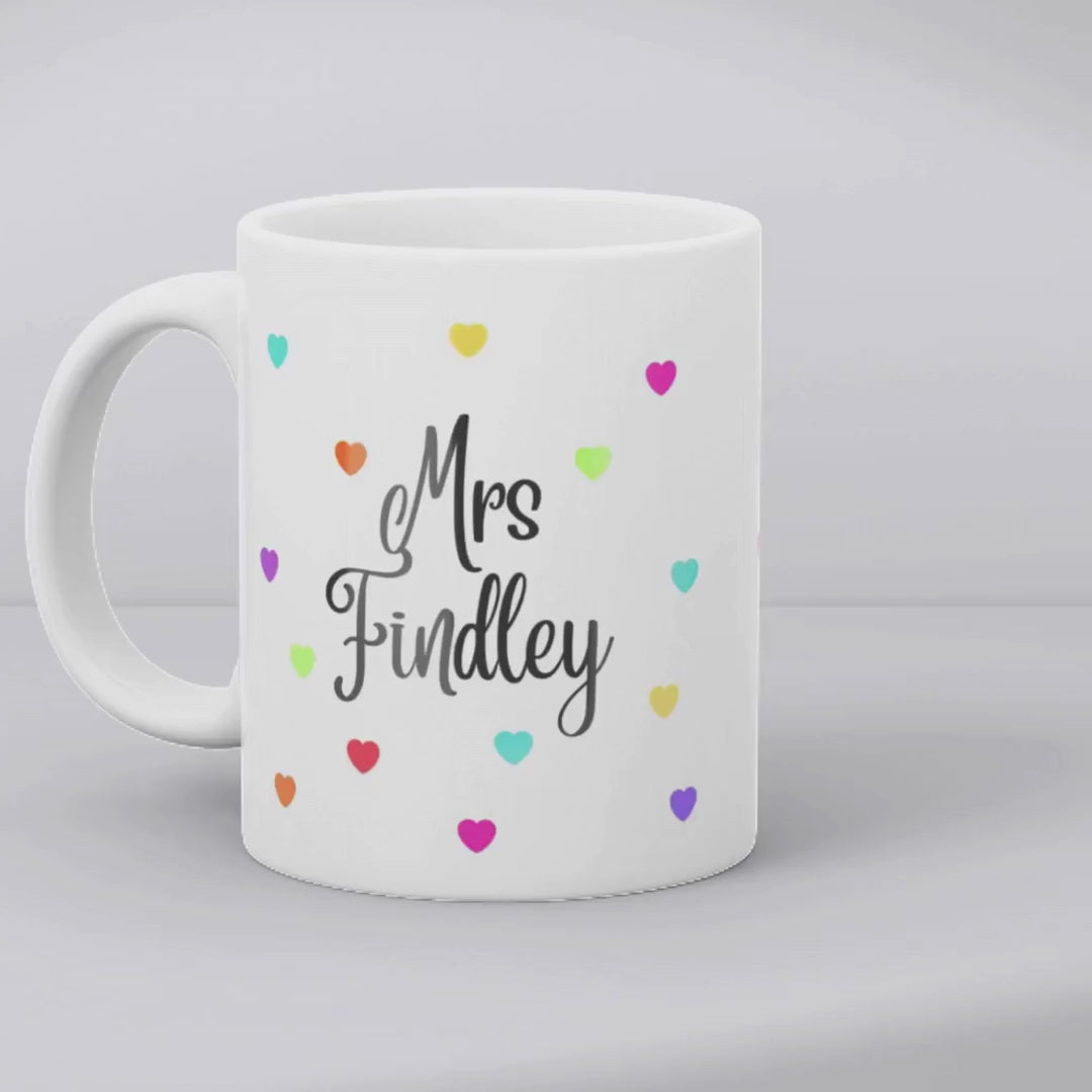 Personalised Colourful Hearts Mug Gift | Mum Gran Teacher Friend