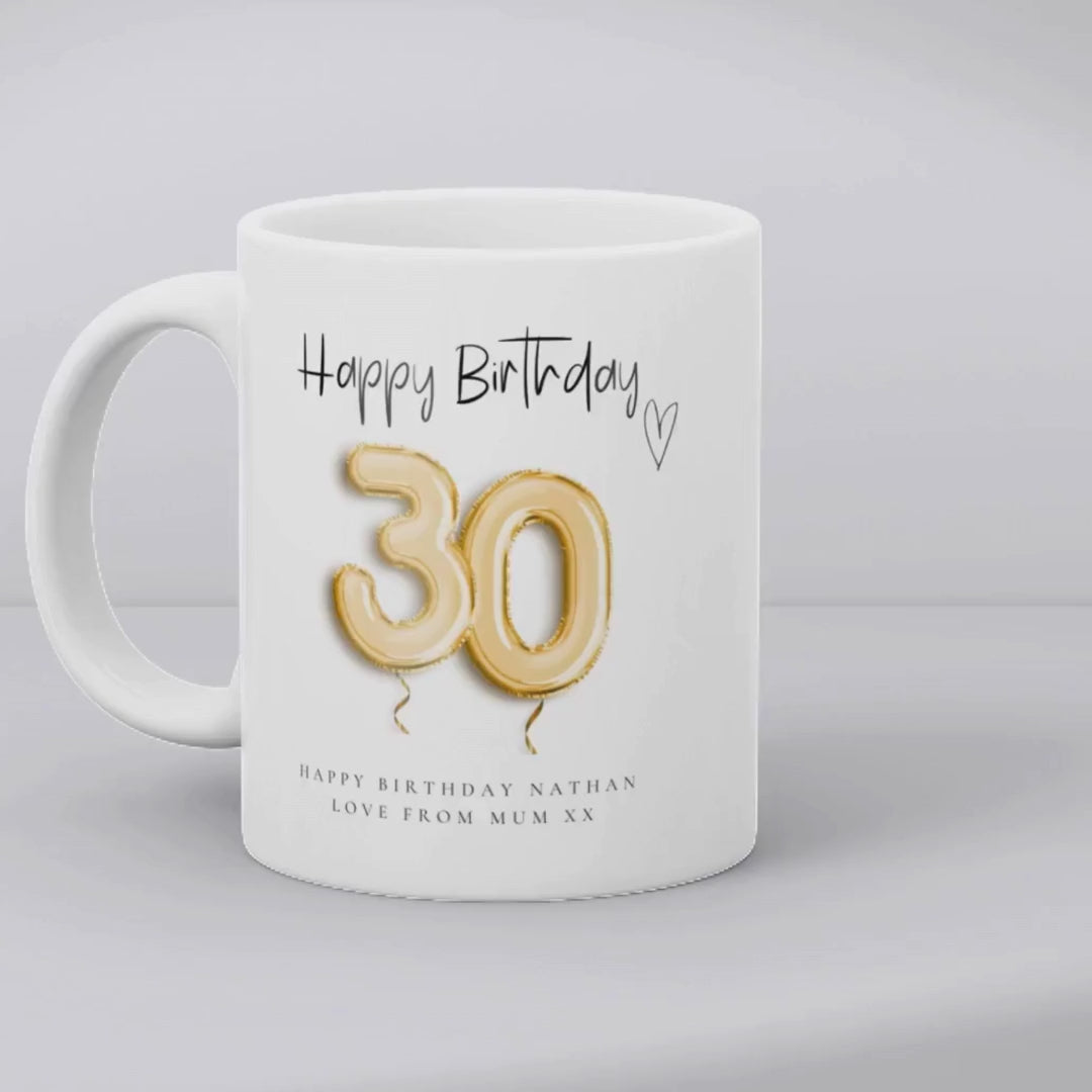 Personalised 30th Birthday Gold Balloons Mug