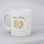 Personalised 50th Birthday Gold Balloons Mug