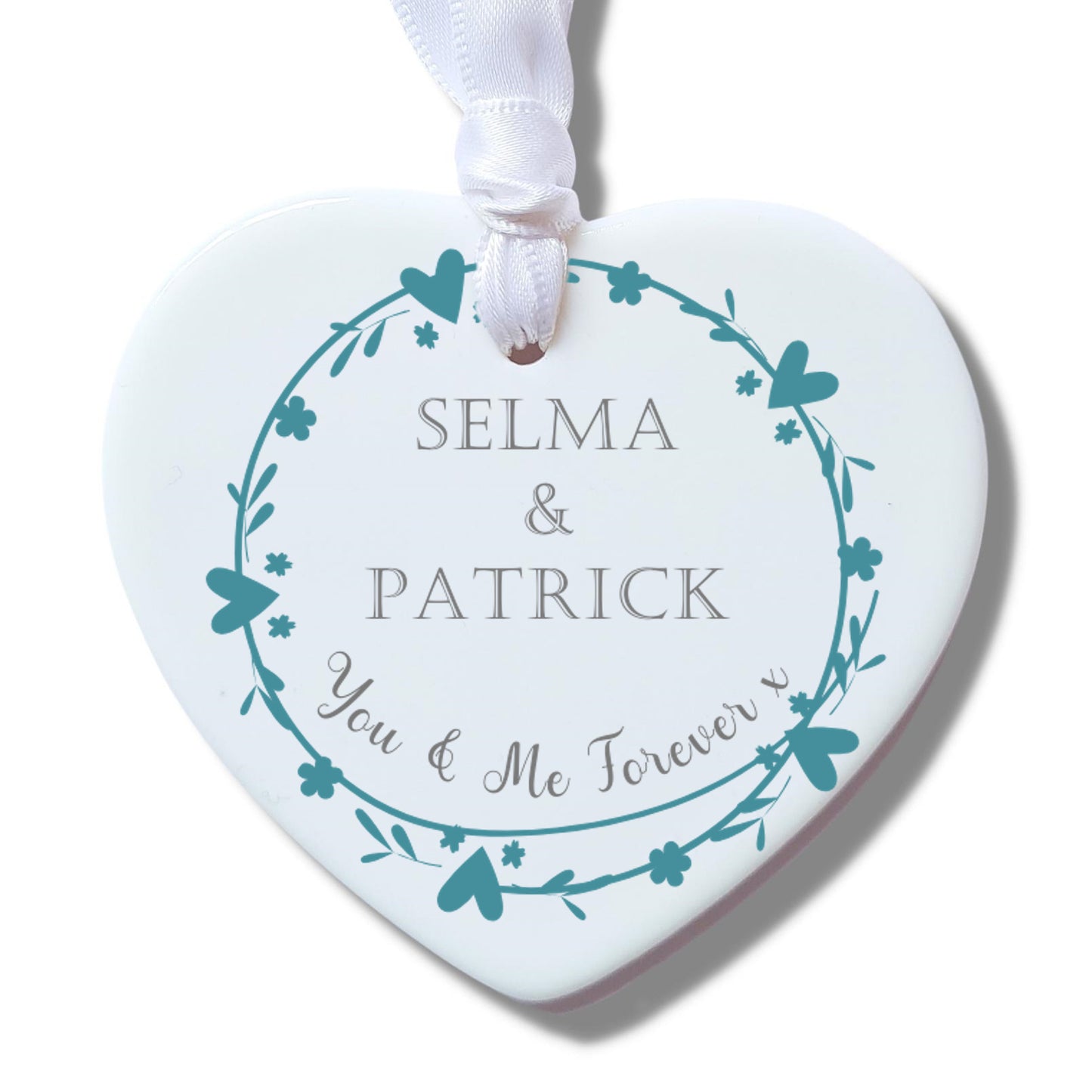 Personalised Couple Heart Wreath Ceramic Decoration