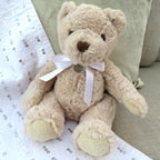 Personalised Teddy Bear & Edge Disc, White Ribbon