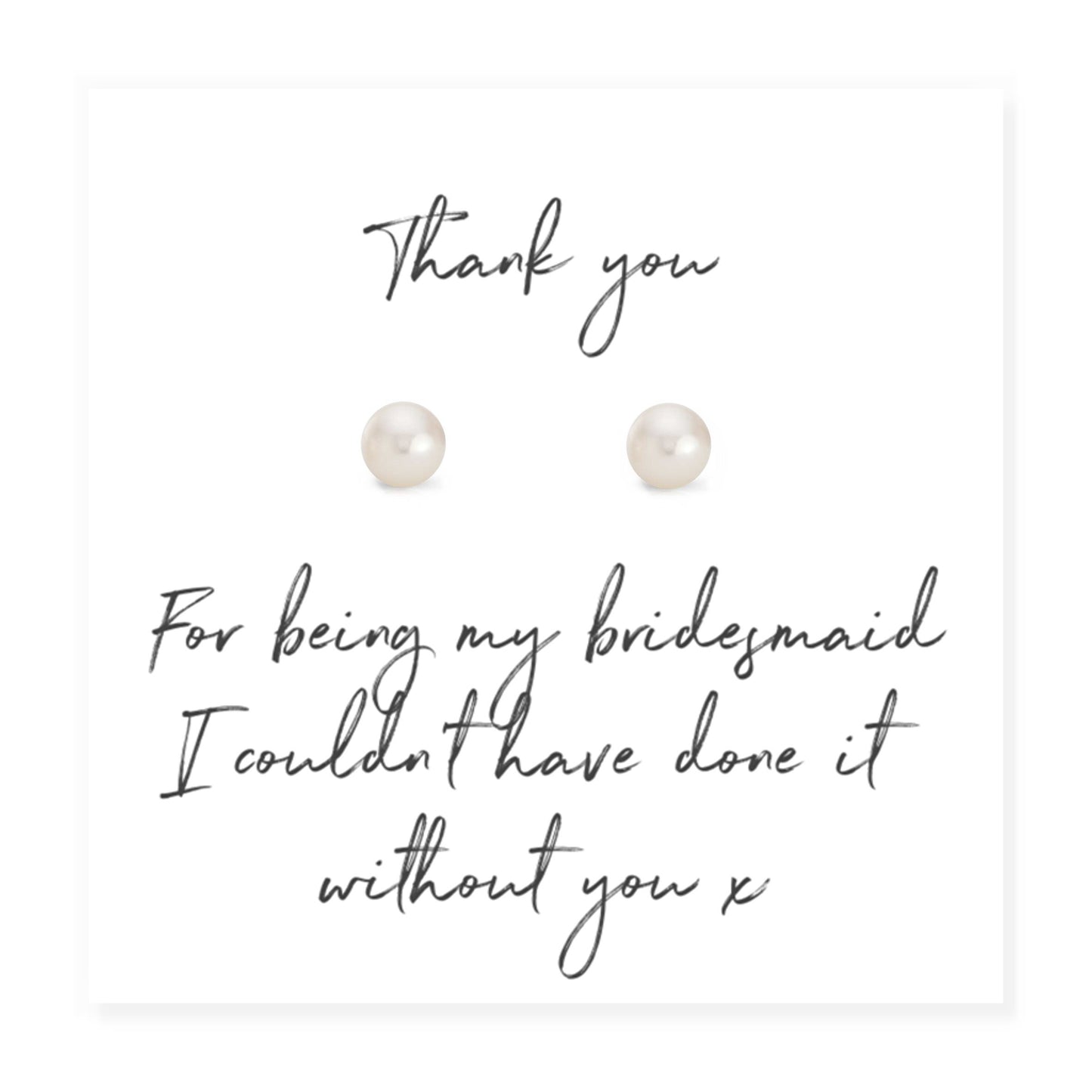 Bridesmaid Pearl Earrings on Script Thank you Card