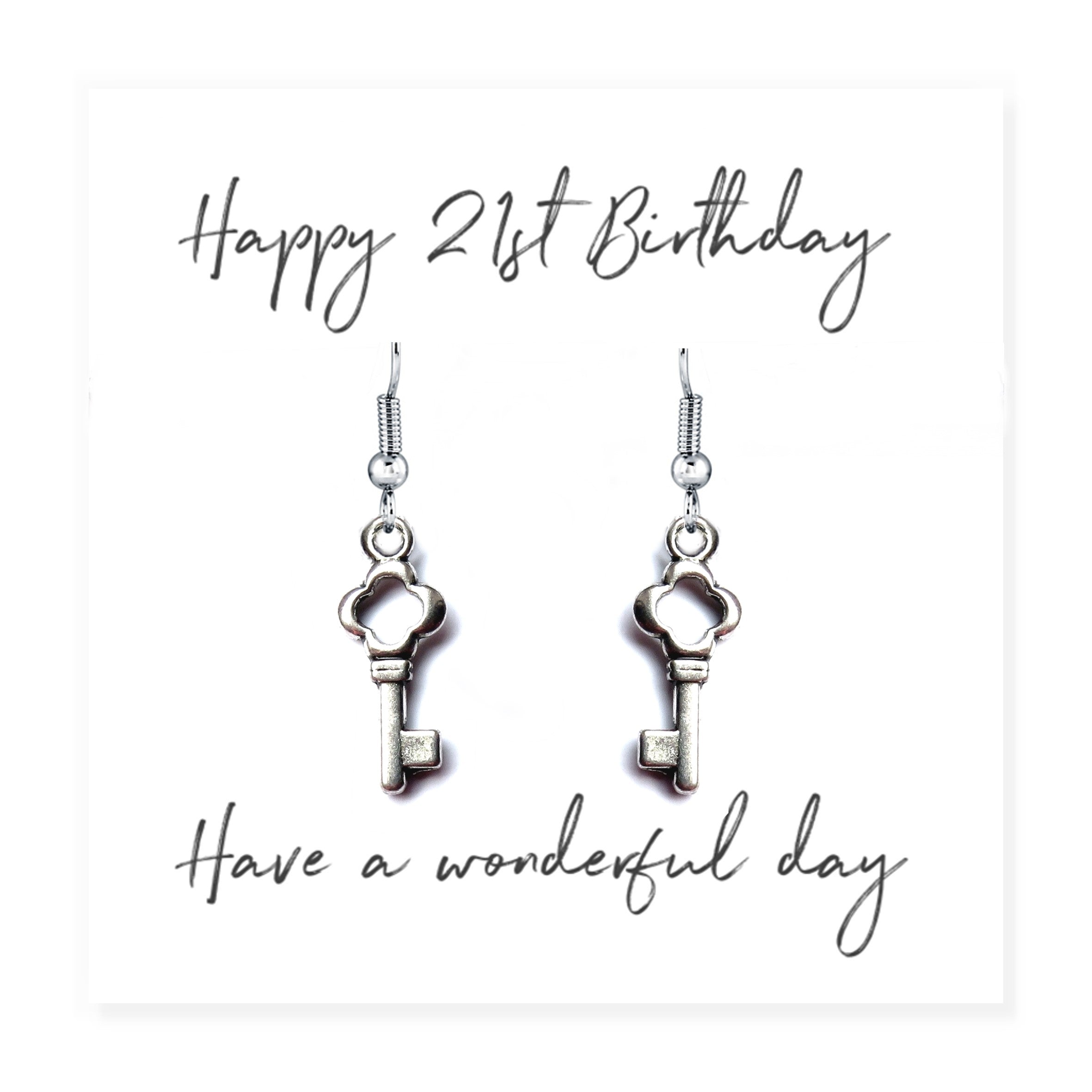 Happy 21st Birthday Earrings & Gift Card