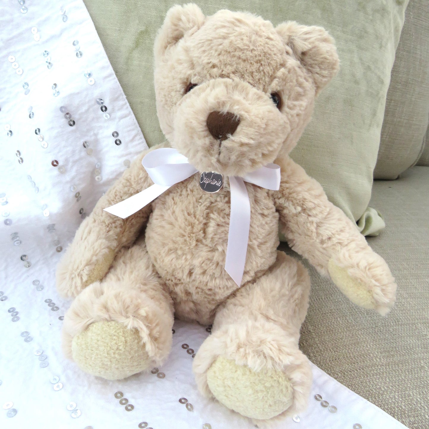 Personalised Luxury Teddy Bear & Script Name Disc