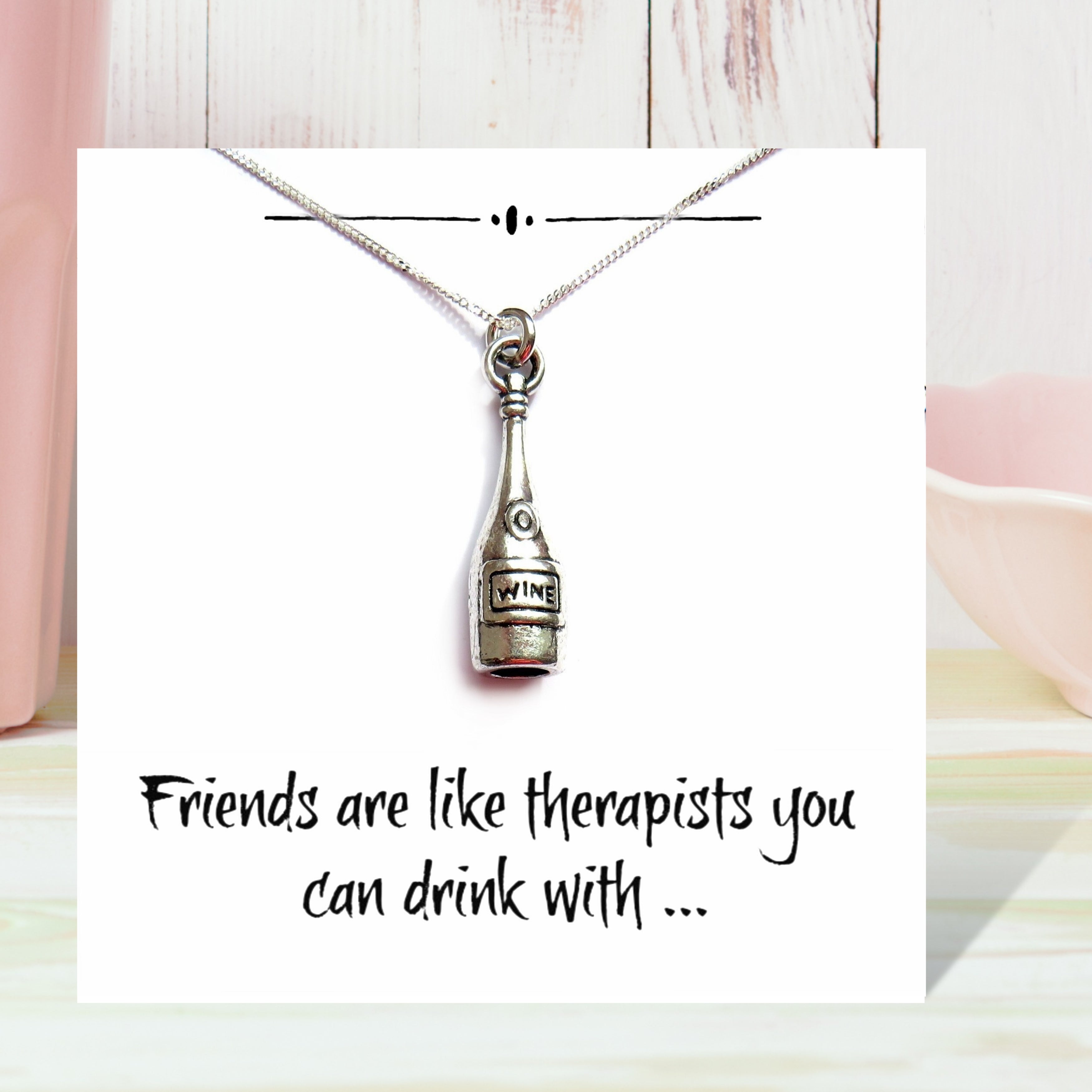 Wine Bottle Charm Necklace on Funny Friends Message Card
