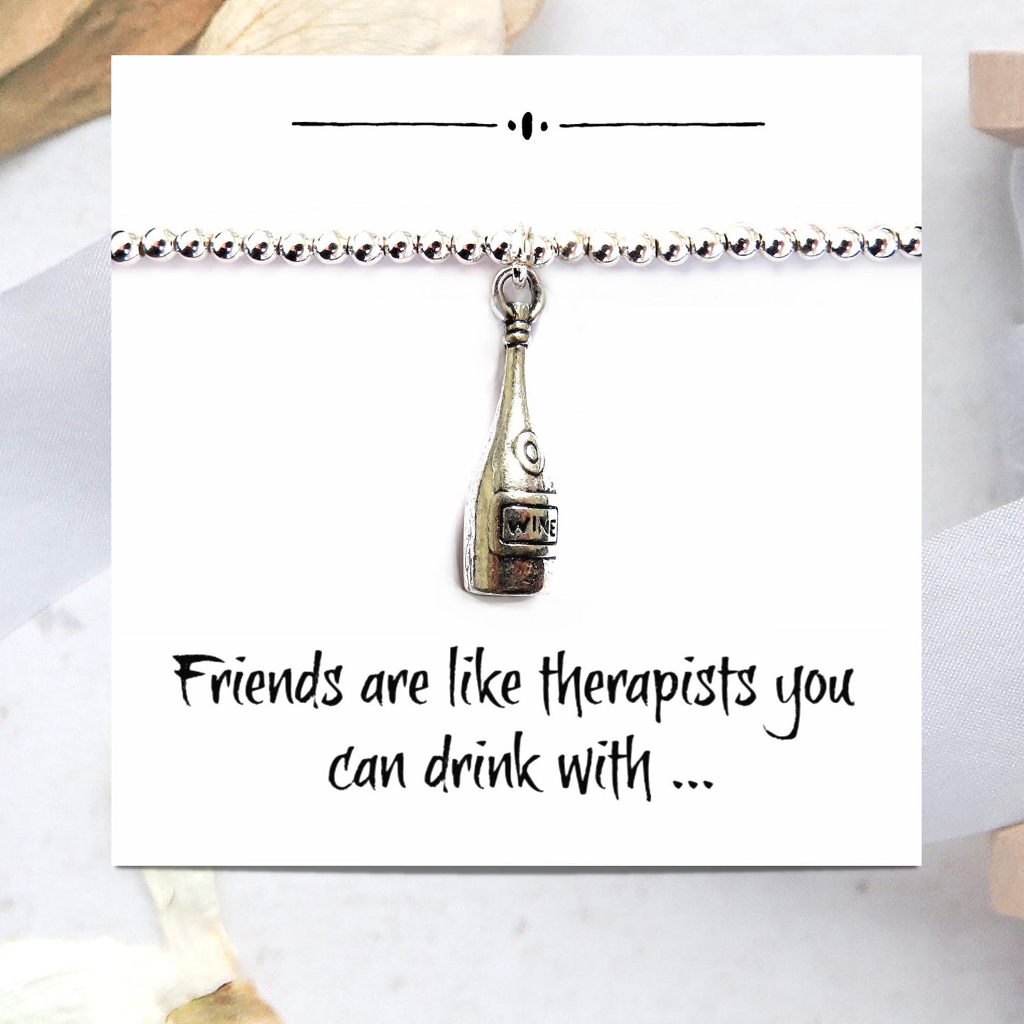 Wine Bottle Charm Bracelet on Funny Friends Gift Card