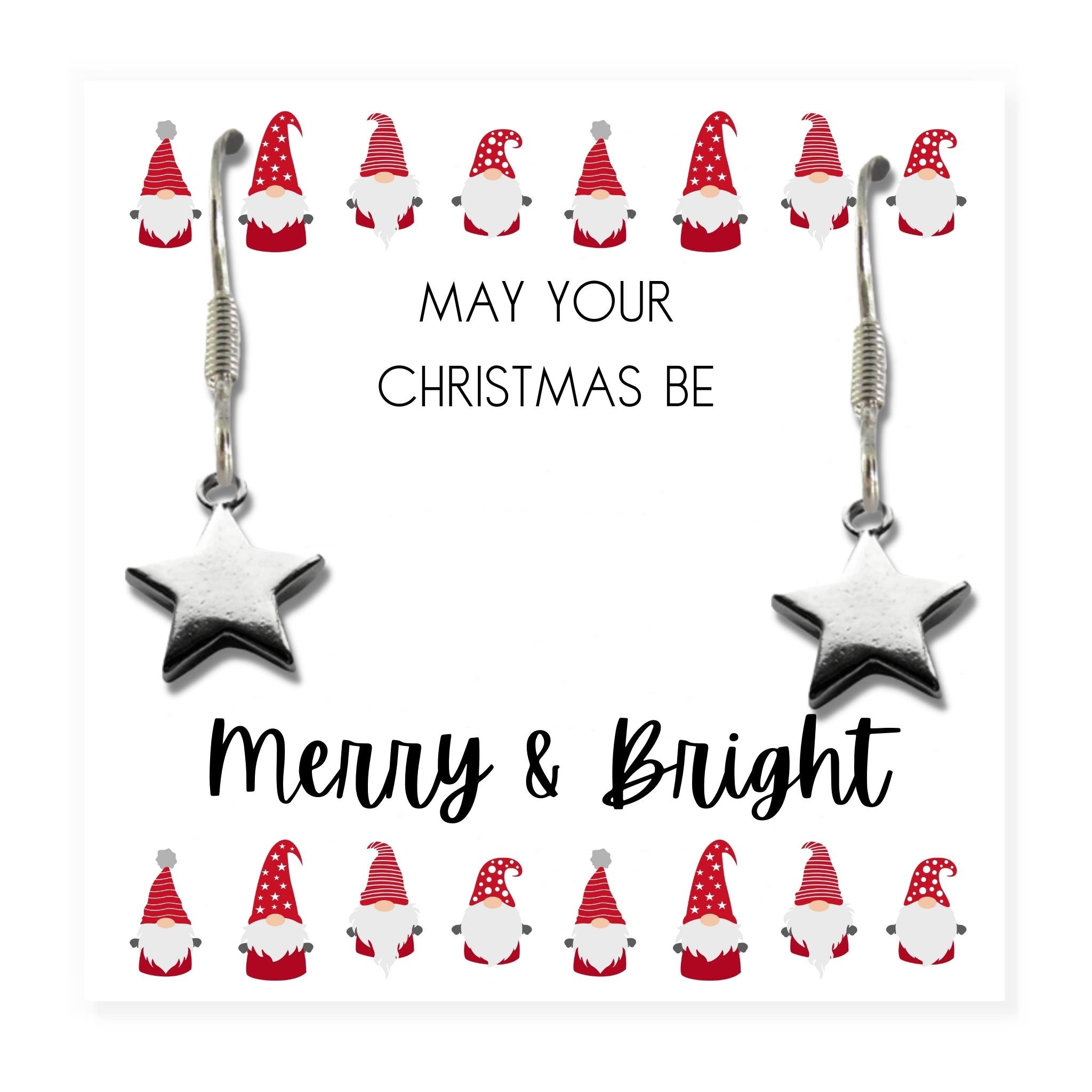 Silver Star Earrings - Merry & Bright Christmas Card Gift