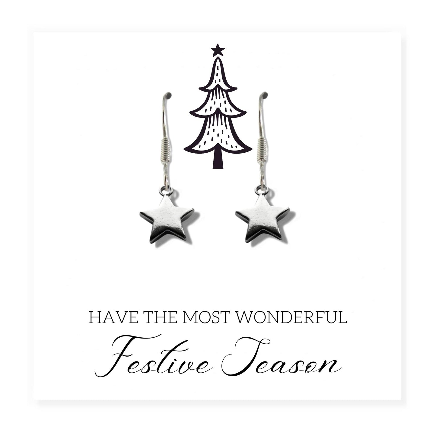 Silver Star Earrings - Festive Season Card Gift