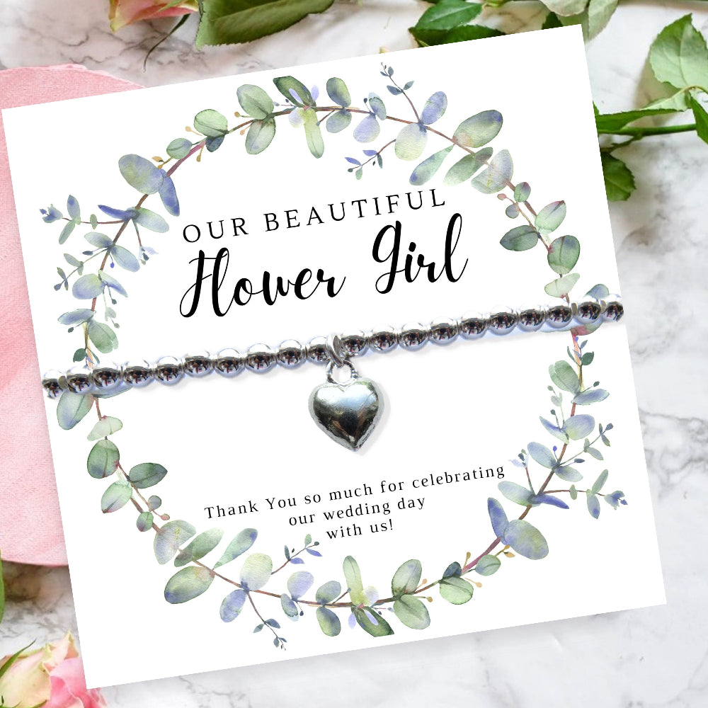 Flower Girl Heart Bracelet & Eucalyptus Thank You Gift Card