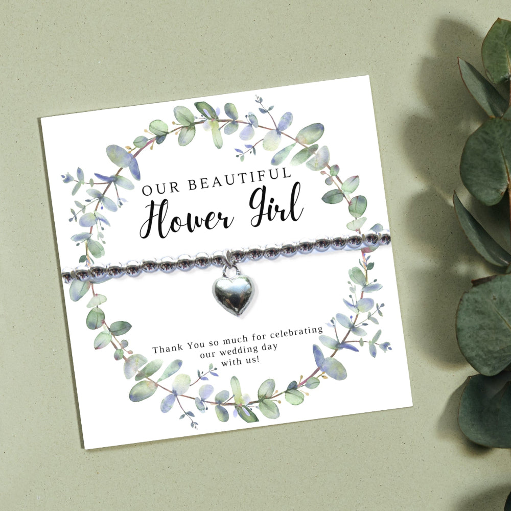 Flower Girl Heart Bracelet & Eucalyptus Thank You Gift Card